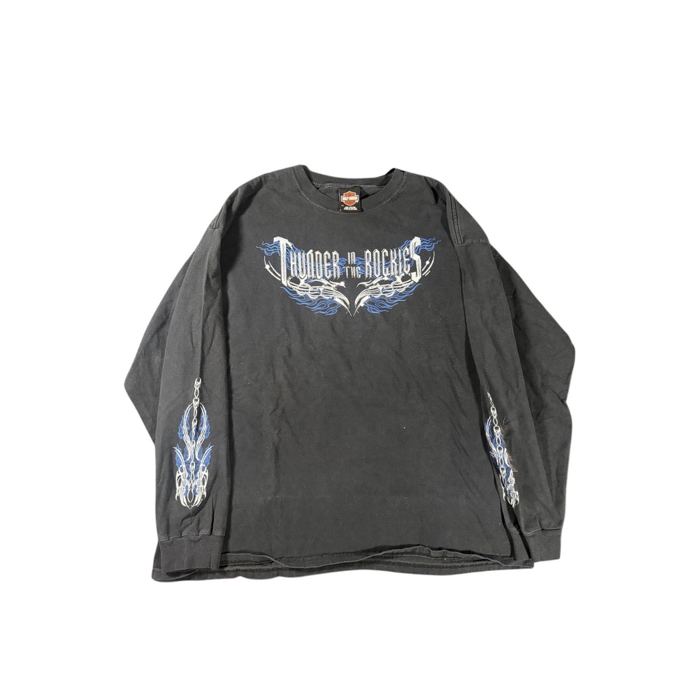 Vintage Harley Davidson Thunder Mountain Colorado Flame Sleeve Graphic Shirt 2XL
